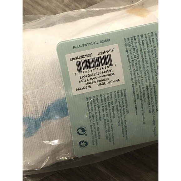 Aden & Anais New Muslin Swaddle Blanket Salty Kisses- Mermaids 47x47” 2019 - Picture 7 of 7